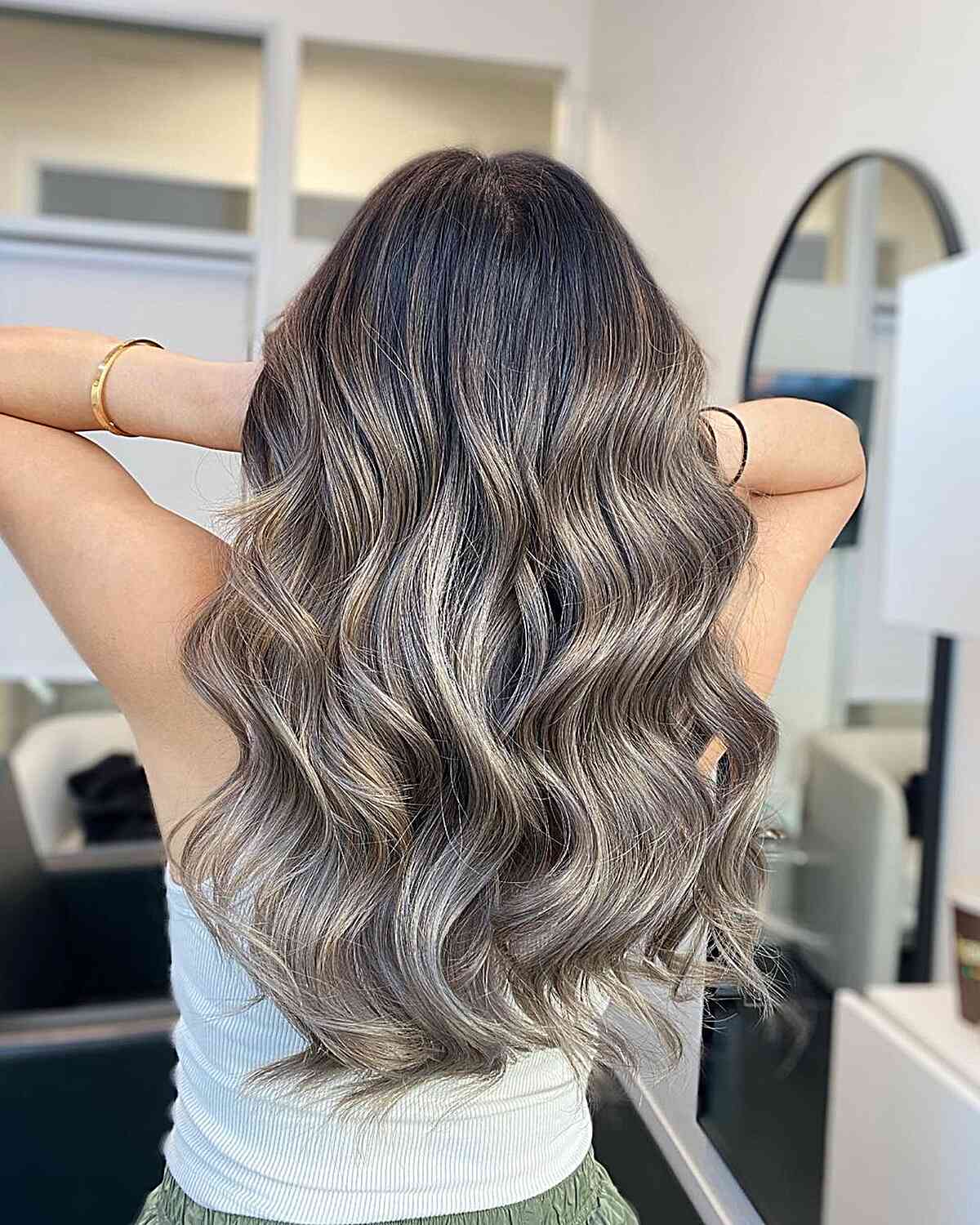 Long Dark Hair with Ash Brown and Silver Tones