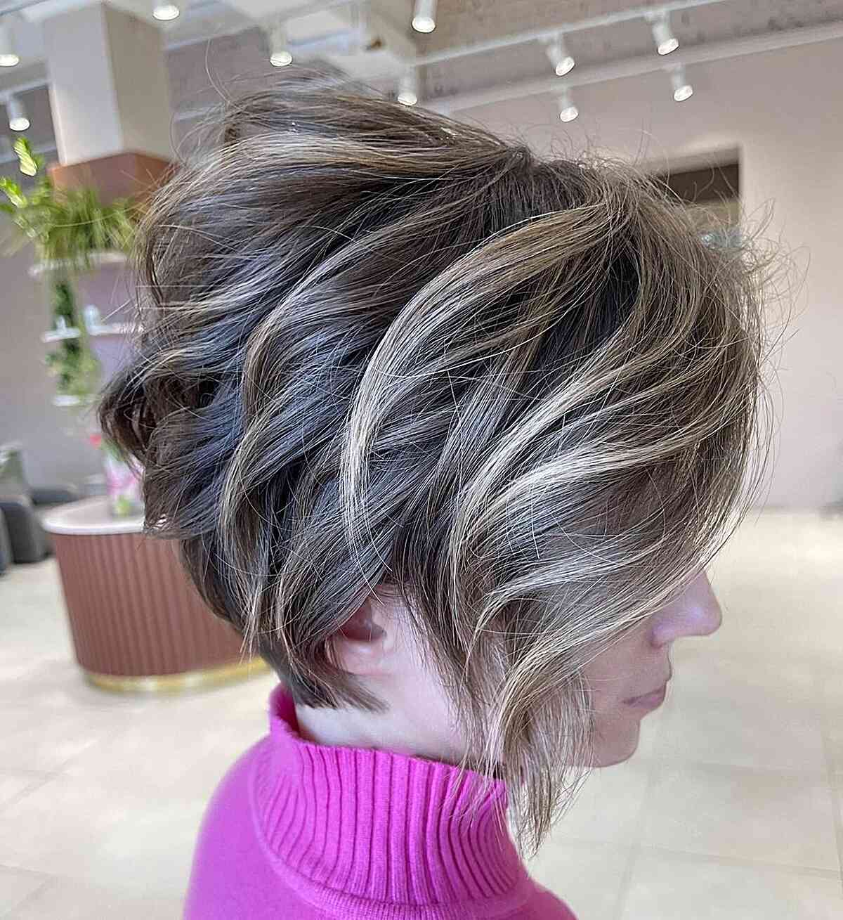 Dark Hair with Blonde Highlights and Lots of Layers for women with short hair