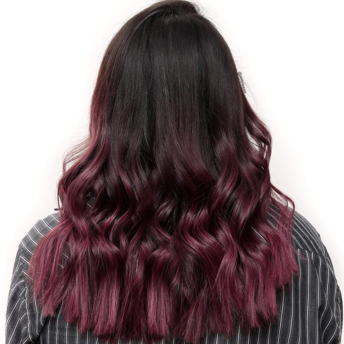 Dark hair with bright cherry ends