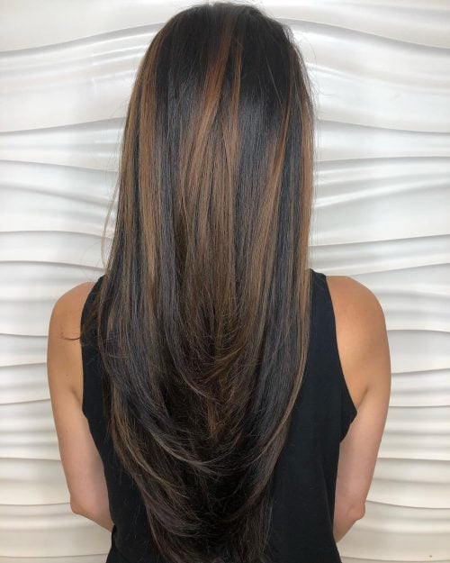 Sultry Dark Hair with Light Chestnut Highlights
