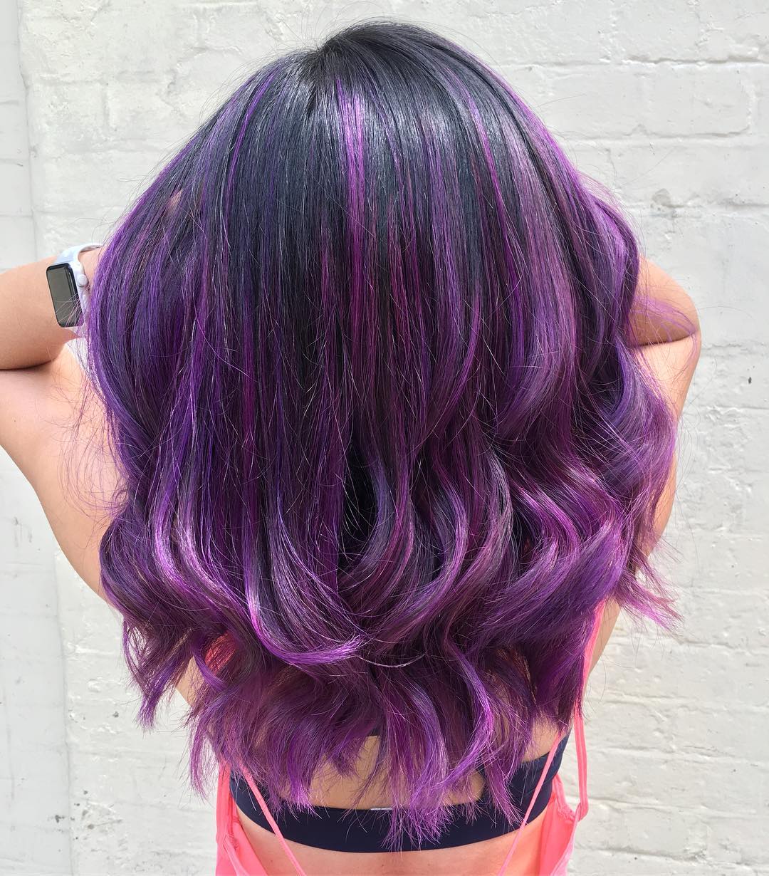 Balayage on Dark Hair with Purple Highlights