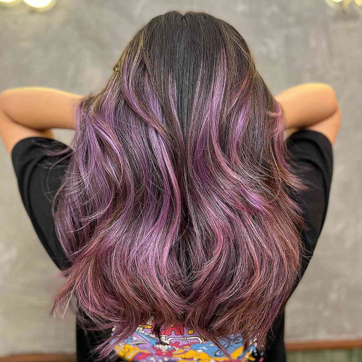 Dark Pinkish-Purple Highlights on Brown Hair