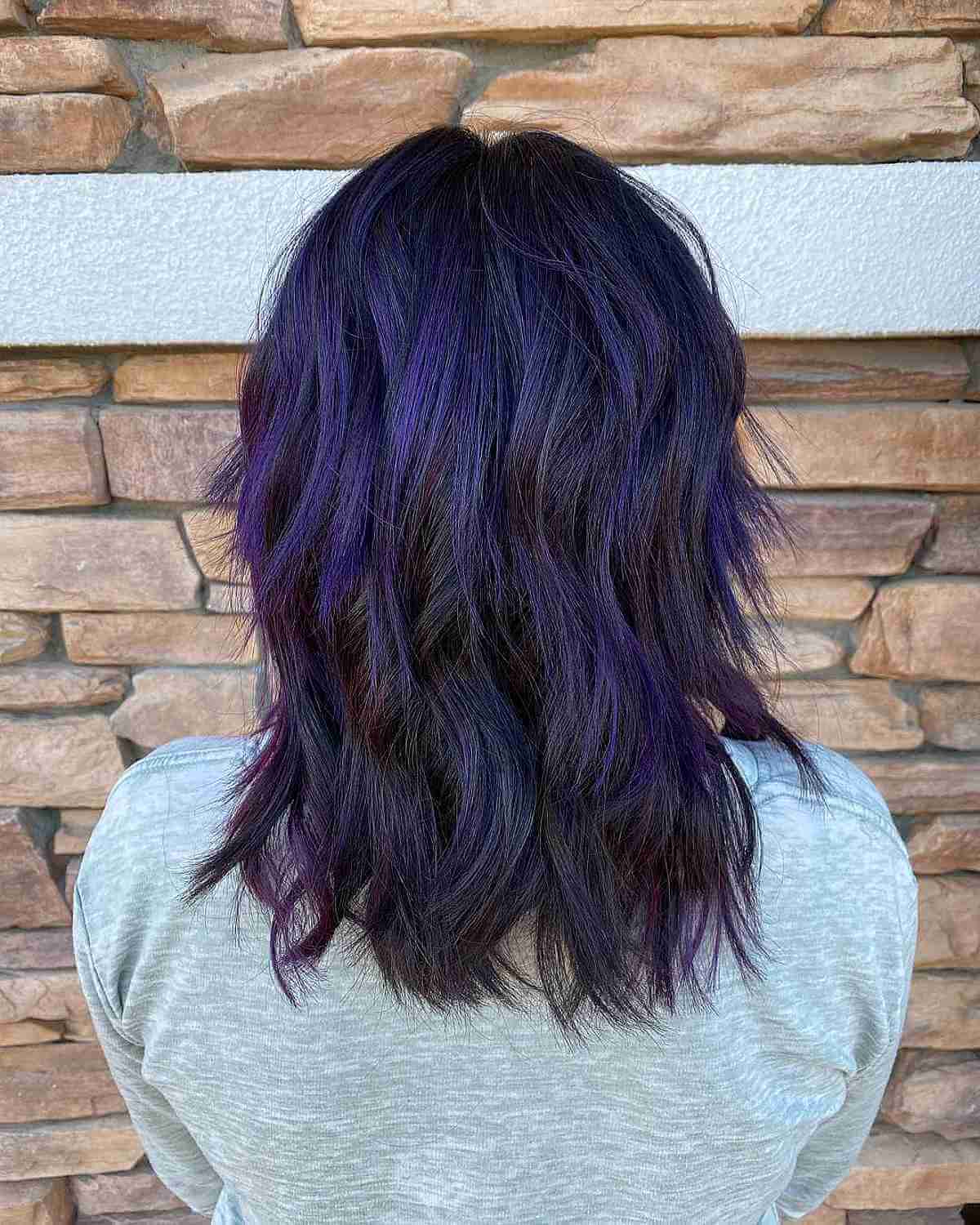 Dark Purple Highlights on Balayage Hair