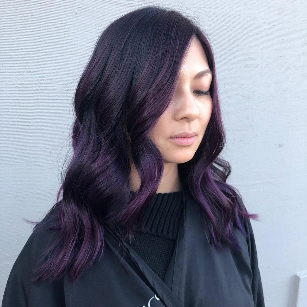 dark purple hair dye on black hair