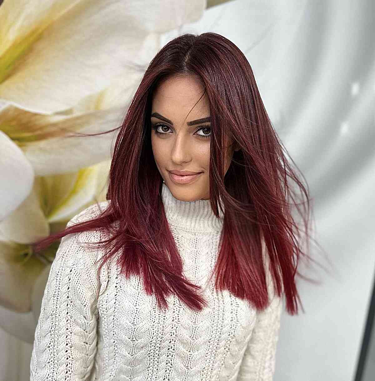 Dark Red Balayaged Hair for ladies with medium-length hair