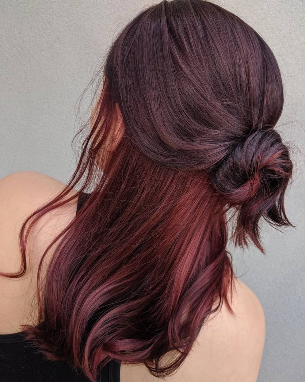 Stunning Dark Red Hair with Peekaboo Highlights