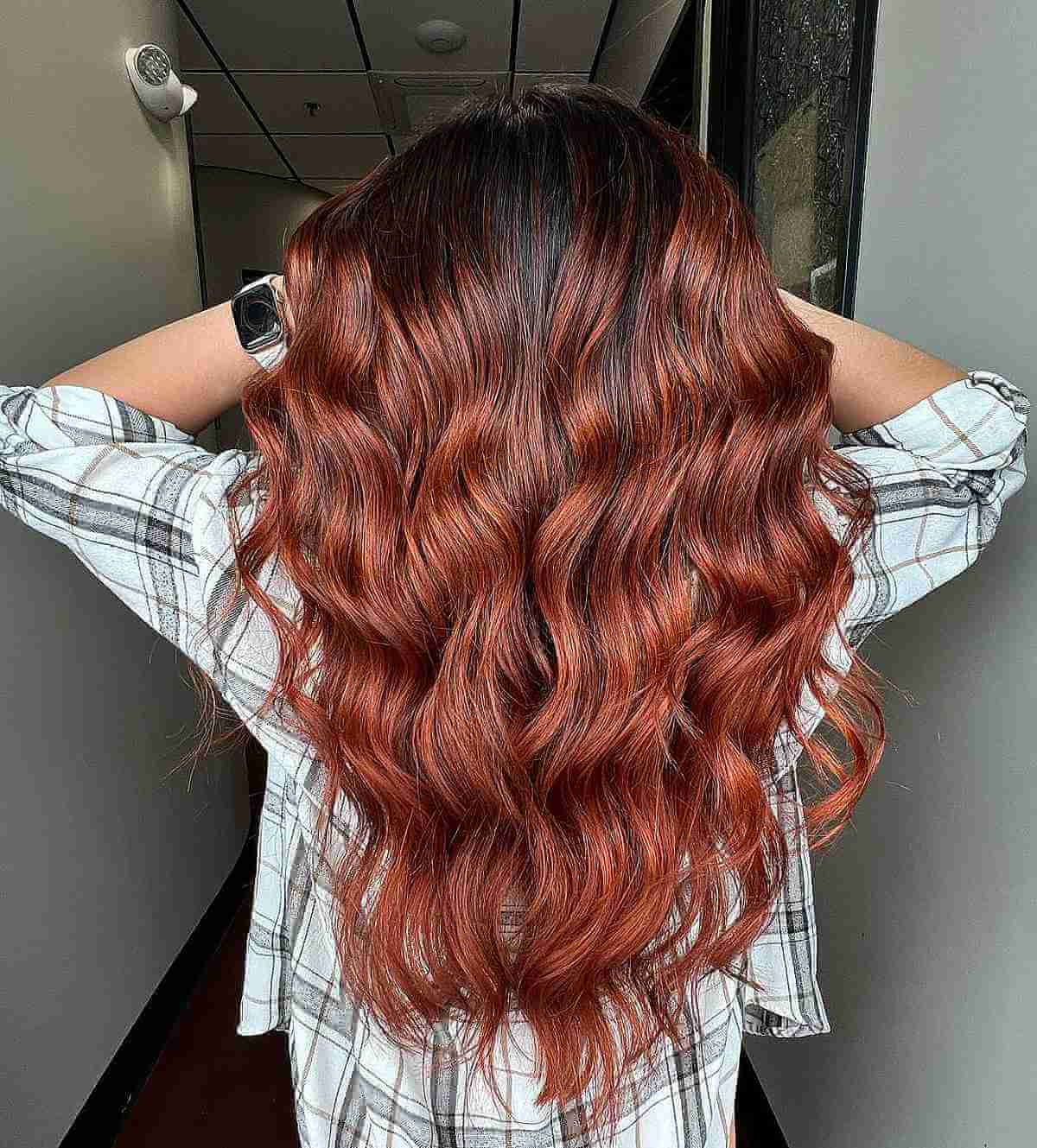 Dark-Rooted Copper Red Balayage Hair