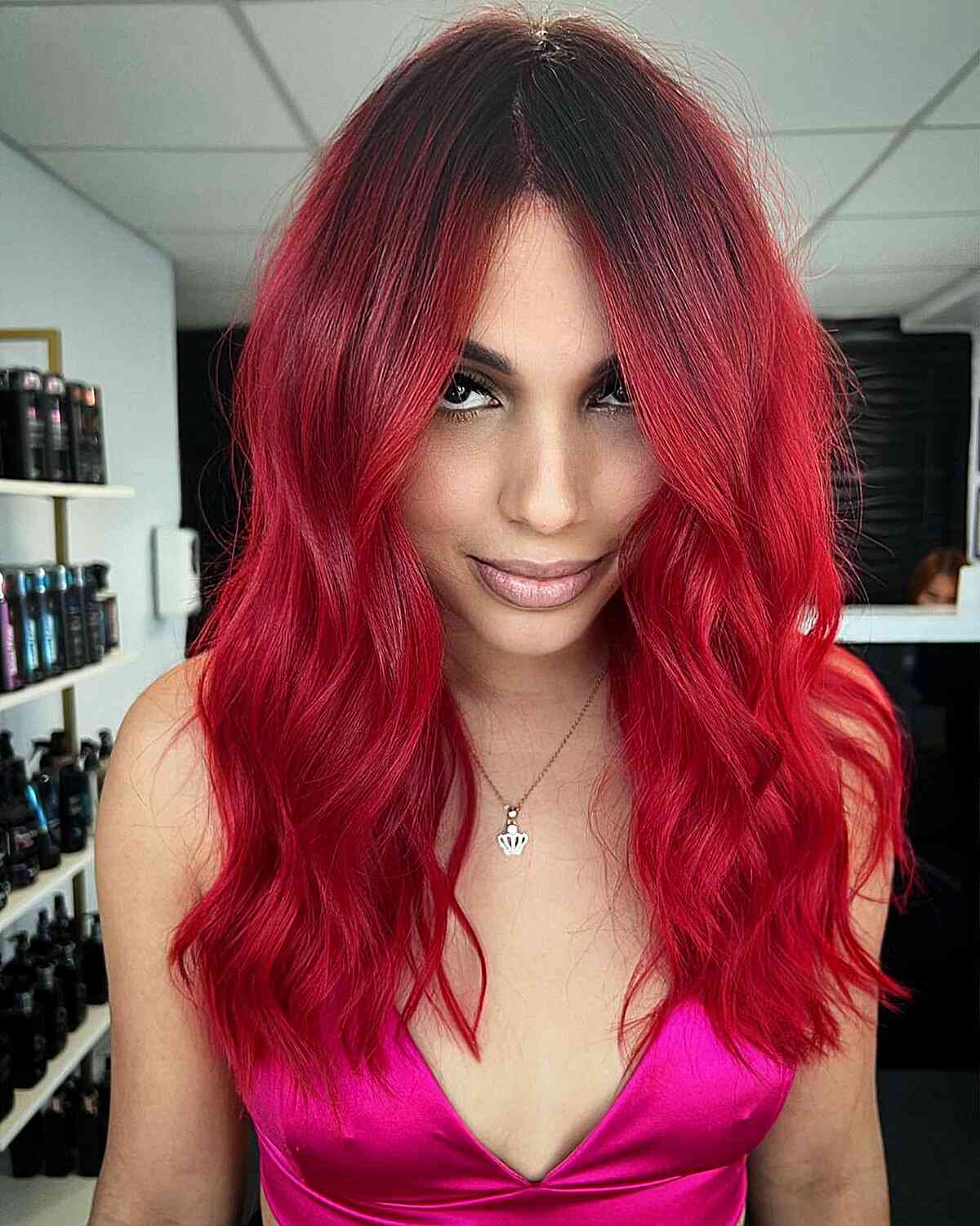 Dark Rooted Vibrant Red Hair for ladies with oval faces