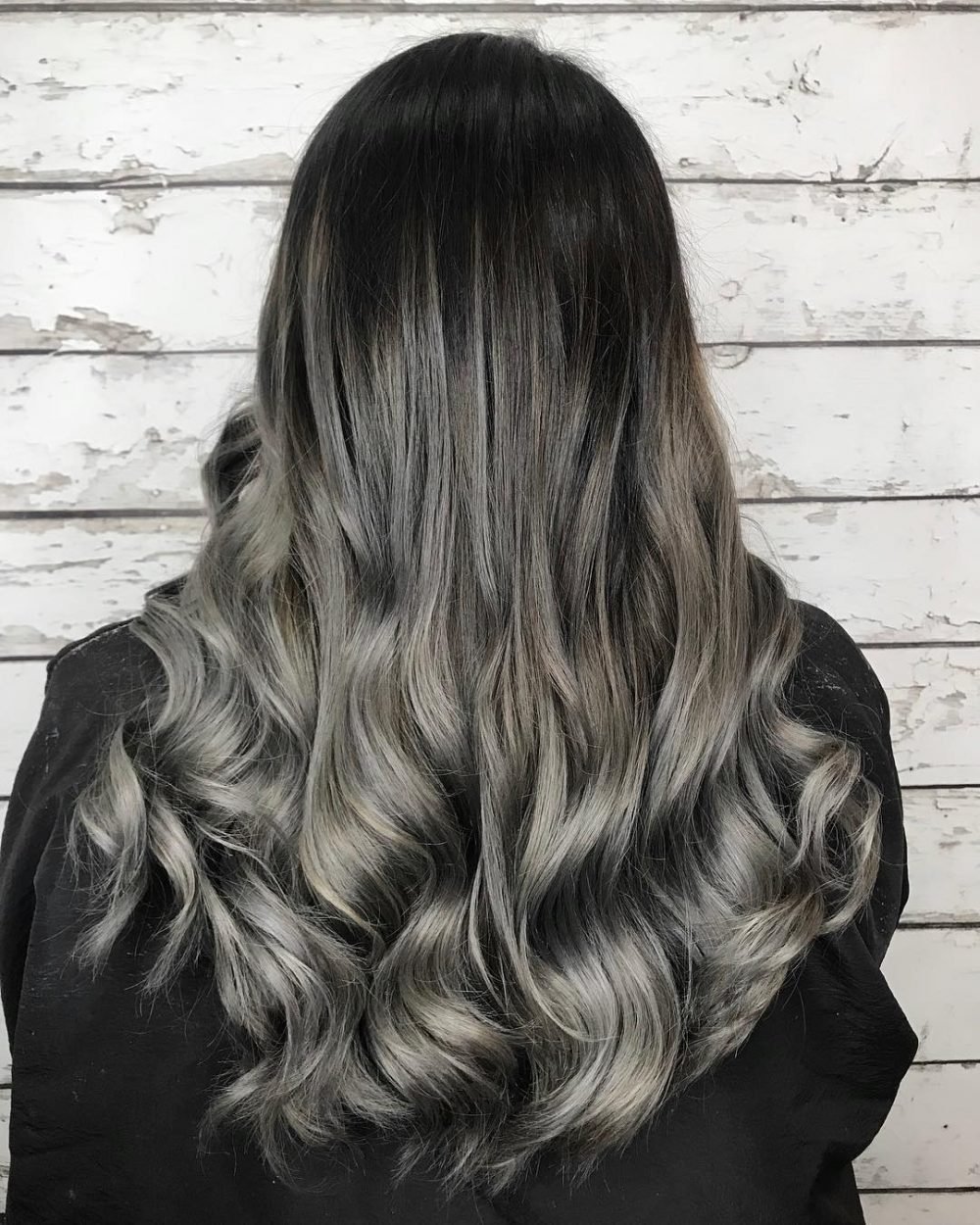 Modern Dark to Ash Grey Ombre with Highlights