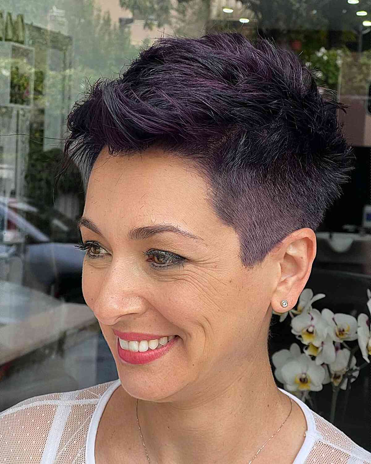 Dark violet-amethyst pixie for girls with short hair