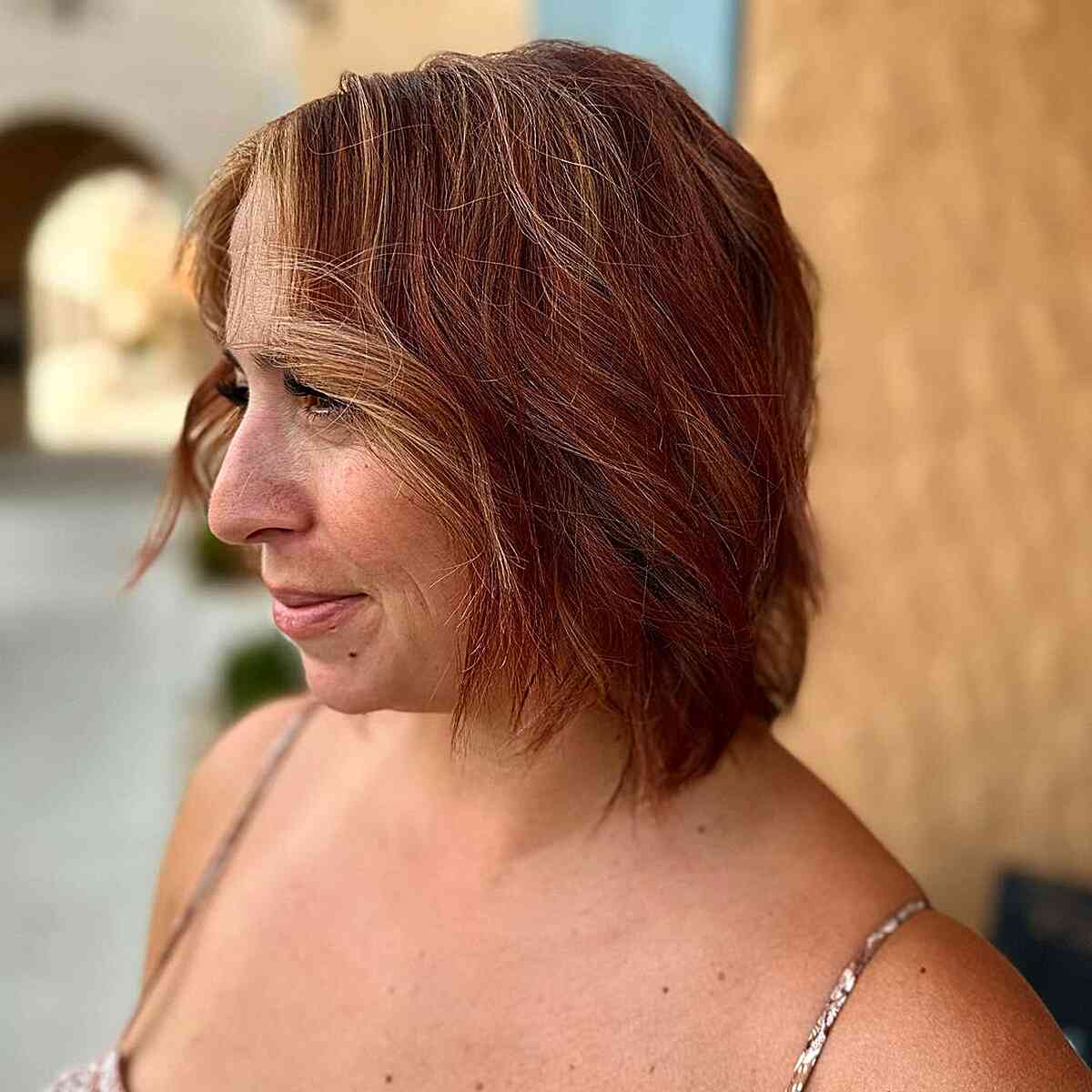 Deep Copper Layered Lob for Autumn and Ladies Over Fifty