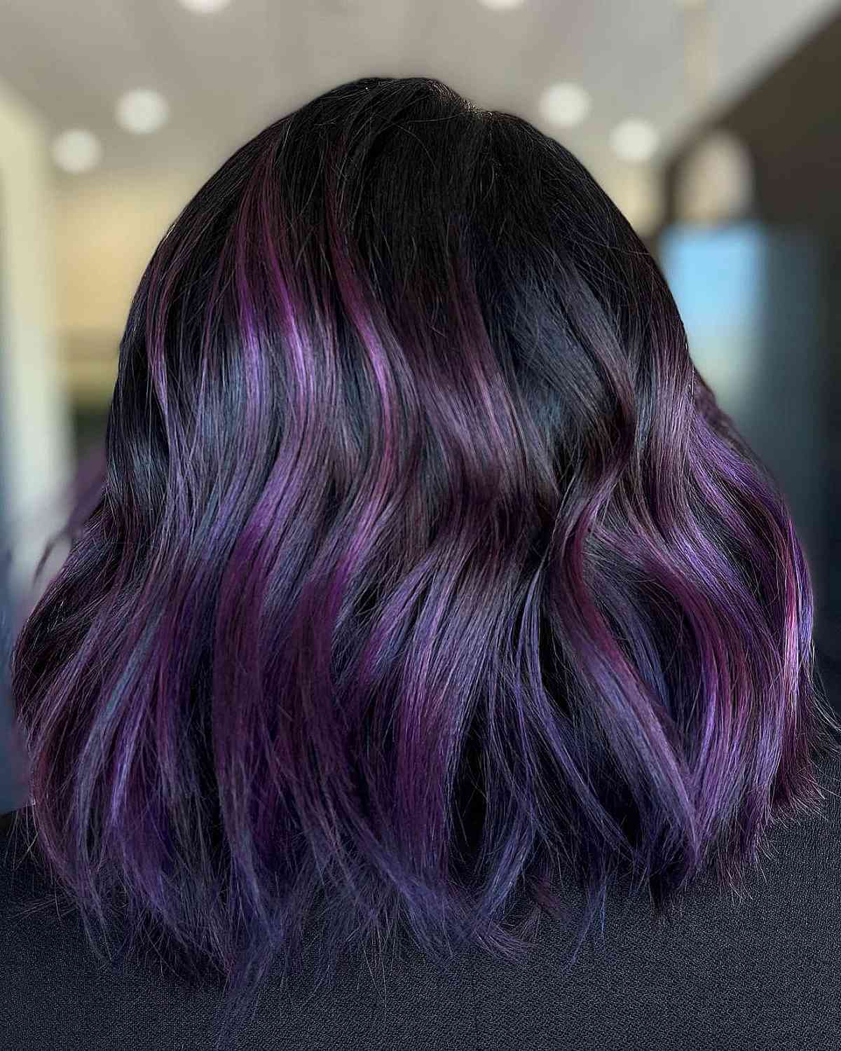 Deep Purple Hair with Partial Balayage