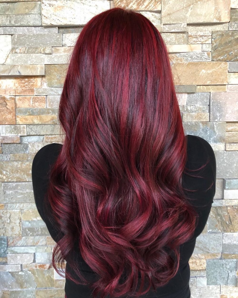 Deep Red Hair With Balayage Highlights 