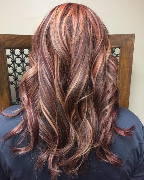 Deep Red Hair with Blonde Highlights