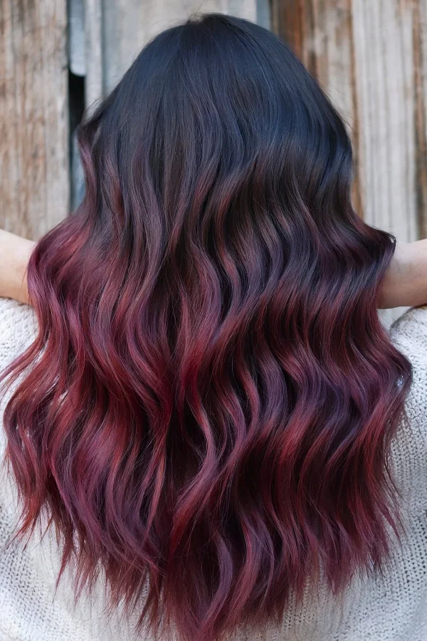 Deep red purple hair color