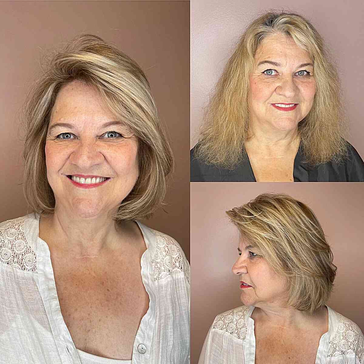 Deep Side Part Lob with Layers for Overweight Ladies Over 50