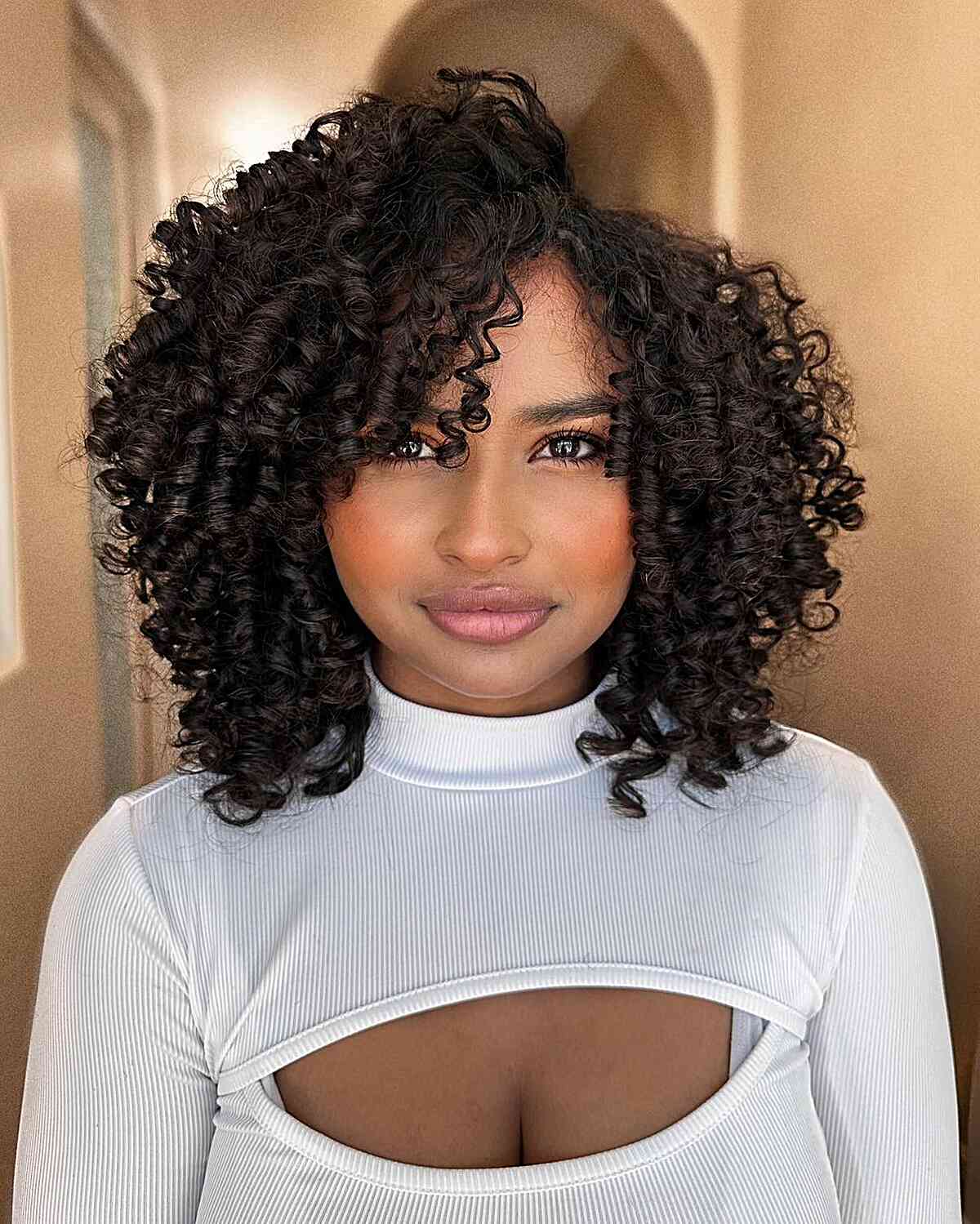 Deeply Side-Parted Layered Curls for black women