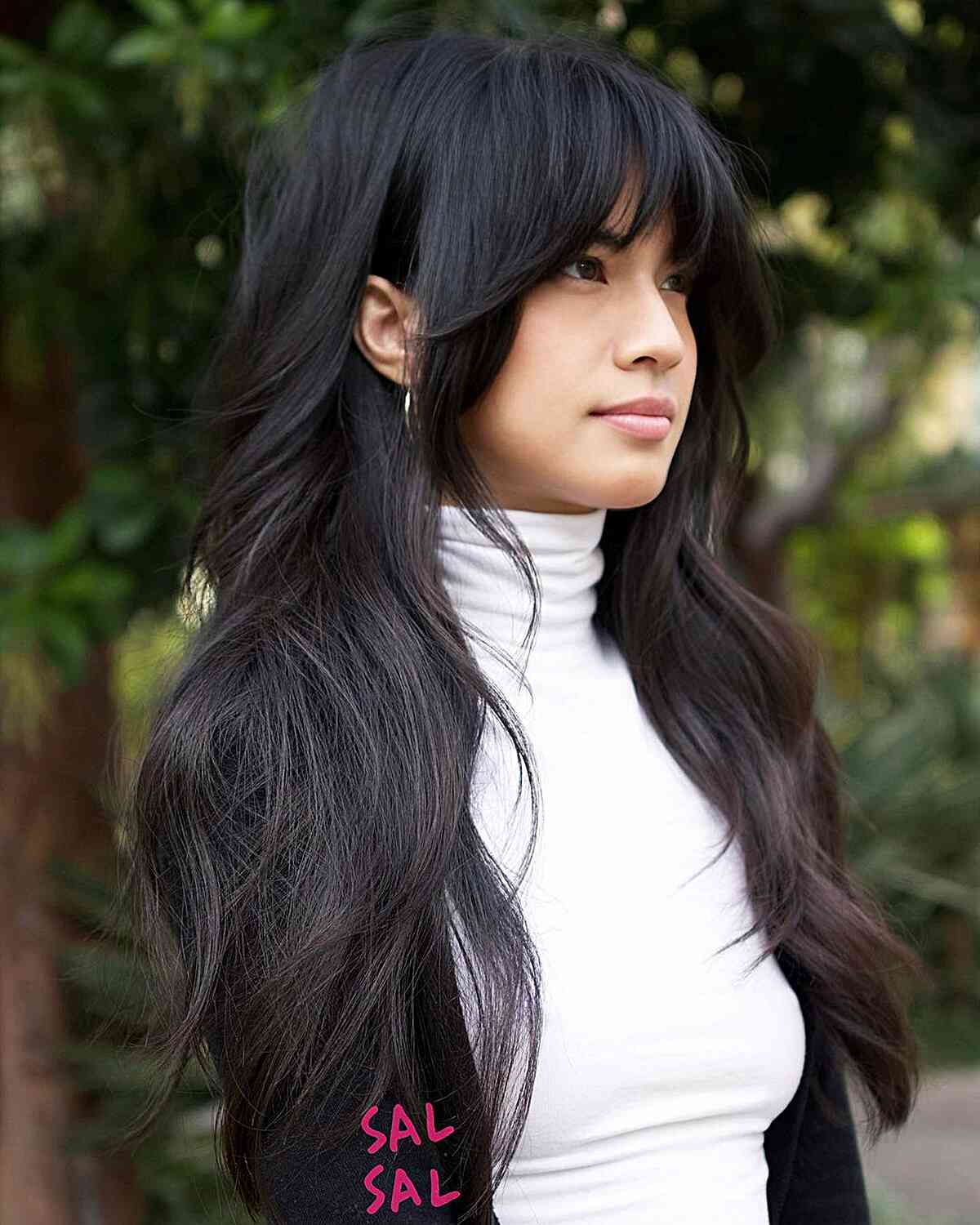 Delicate Face-Framing Layers and Bangs on Long Hair for women with long fine tresses