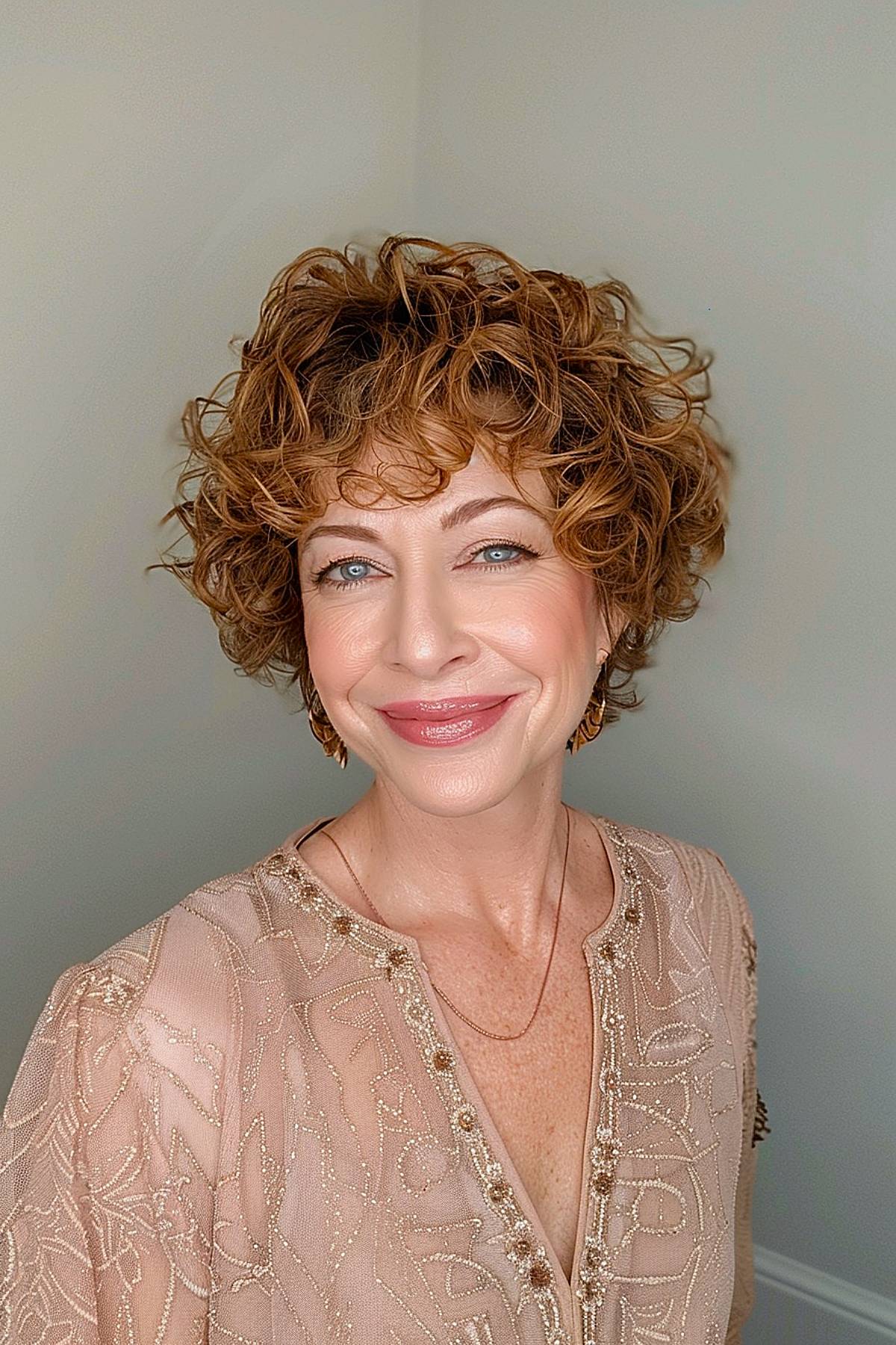 Short curly hairstyle for fine hair over 50