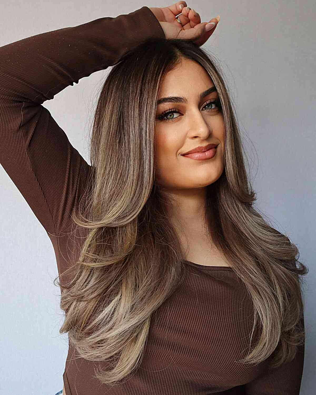 Demi-Permanent Brunette Balayage for ladies with long layered hair