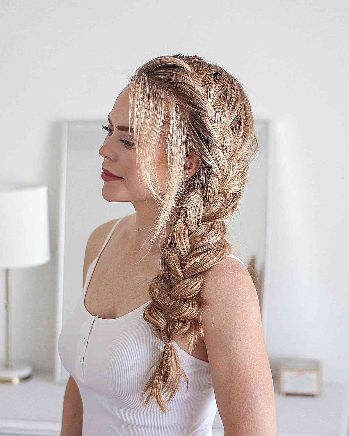 Different French Braided Low Pony with Face-Framing Layers