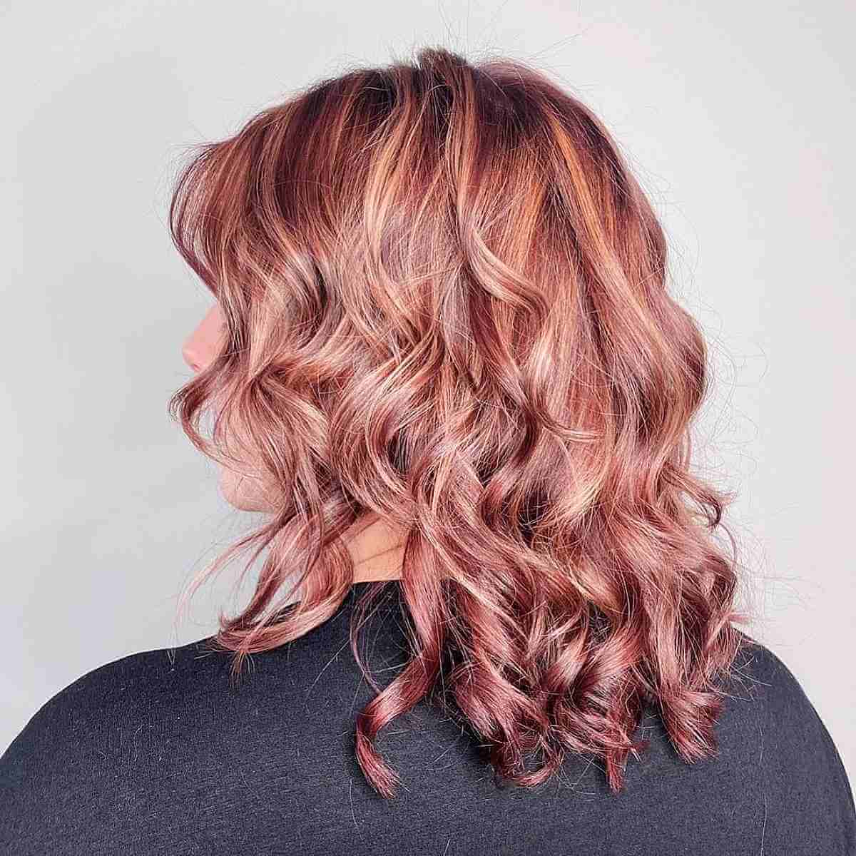 Dimensional Balayage with Red Rose and Gold Tones