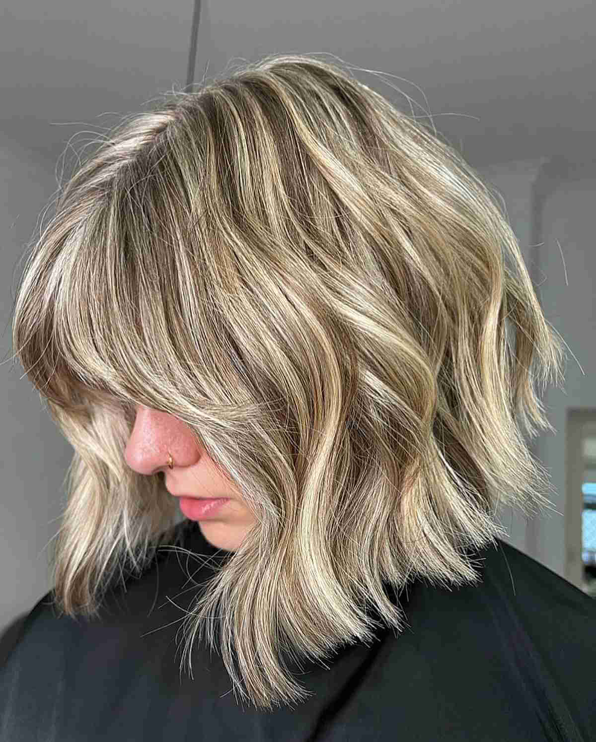 Dimensional Blonde Bob with Jagged Ends for Thick Hair