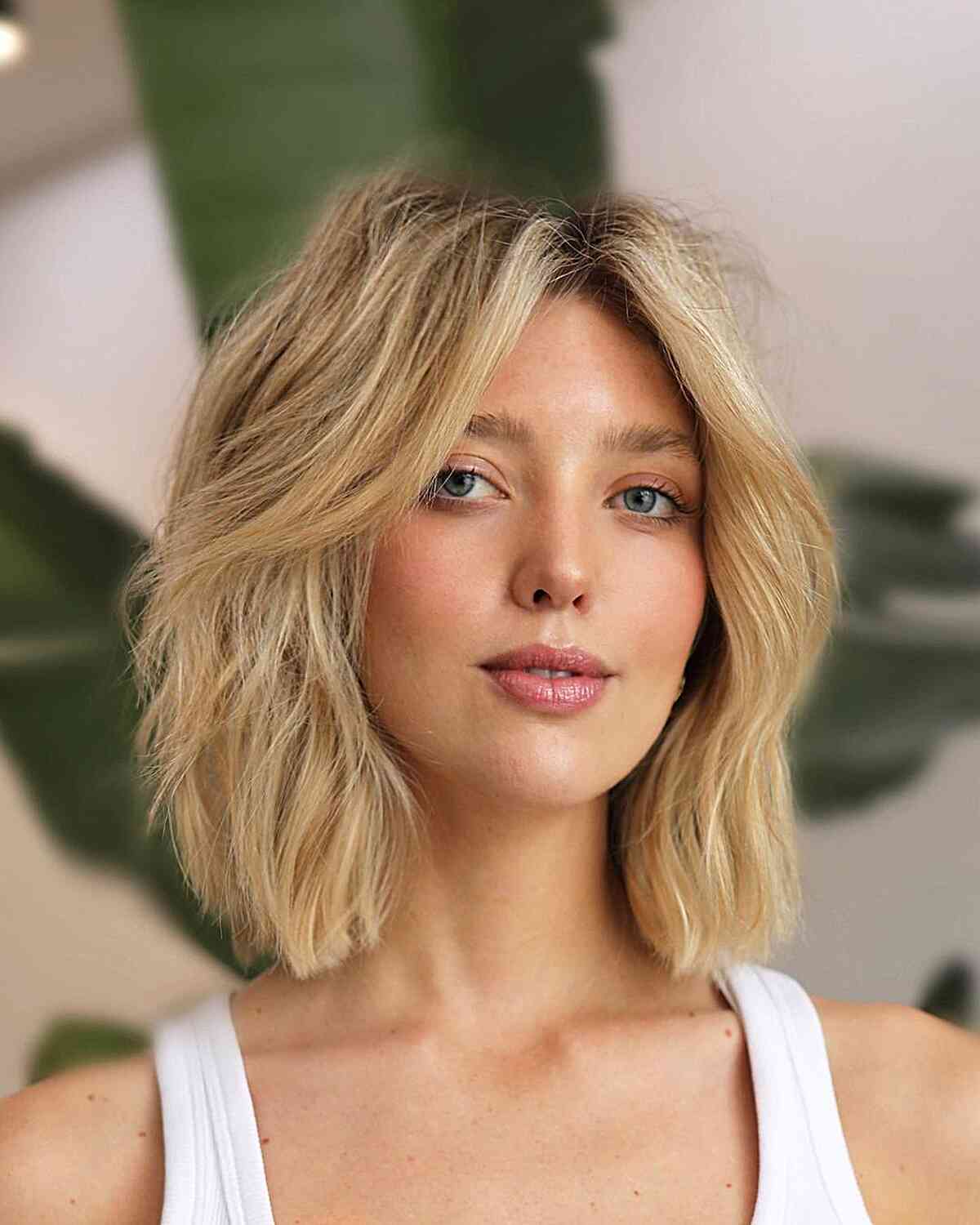 Dimensional Blonde Bob with Texture for girls with short blunt hair