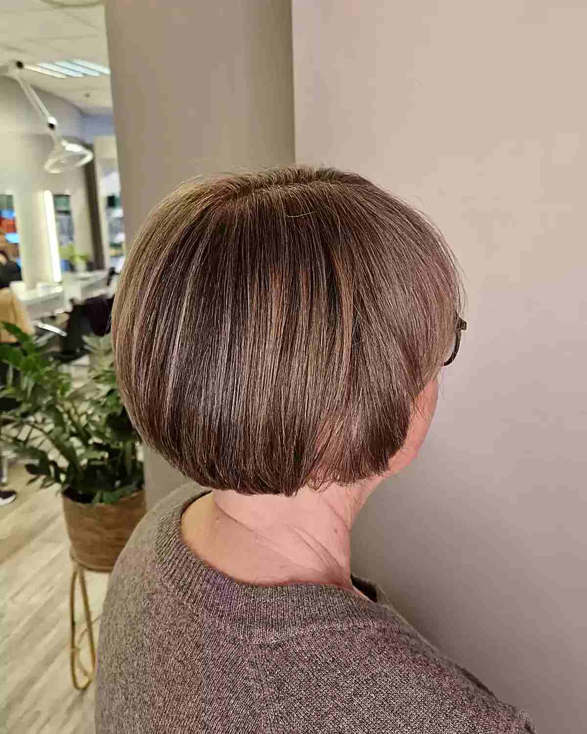 Dimensional Brown for Jaw-Length Rounded Bob on Mature Ladies with Straight Hair
