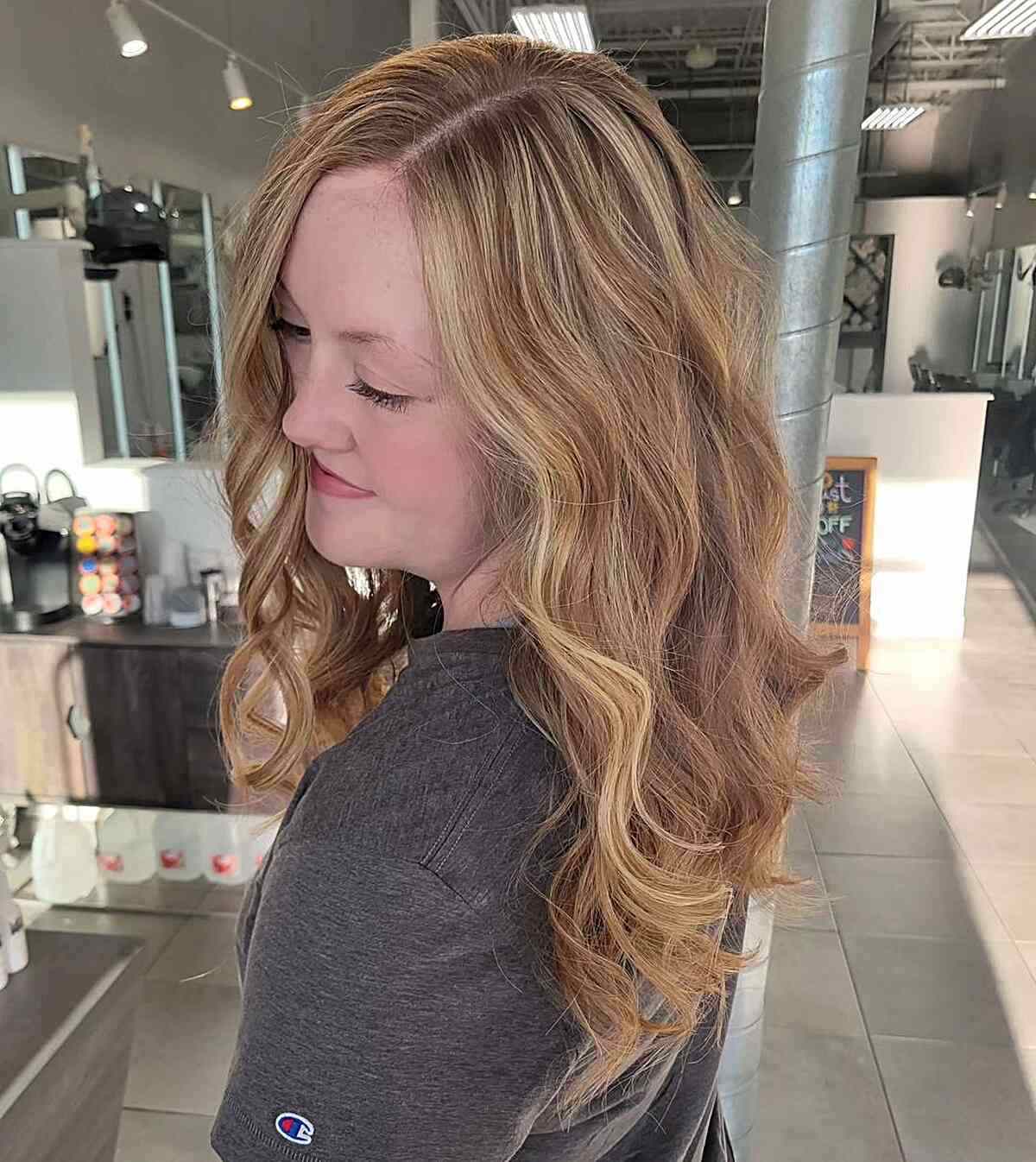 Dimensional Caramel Brown-Blonde for Mid-Long Hair