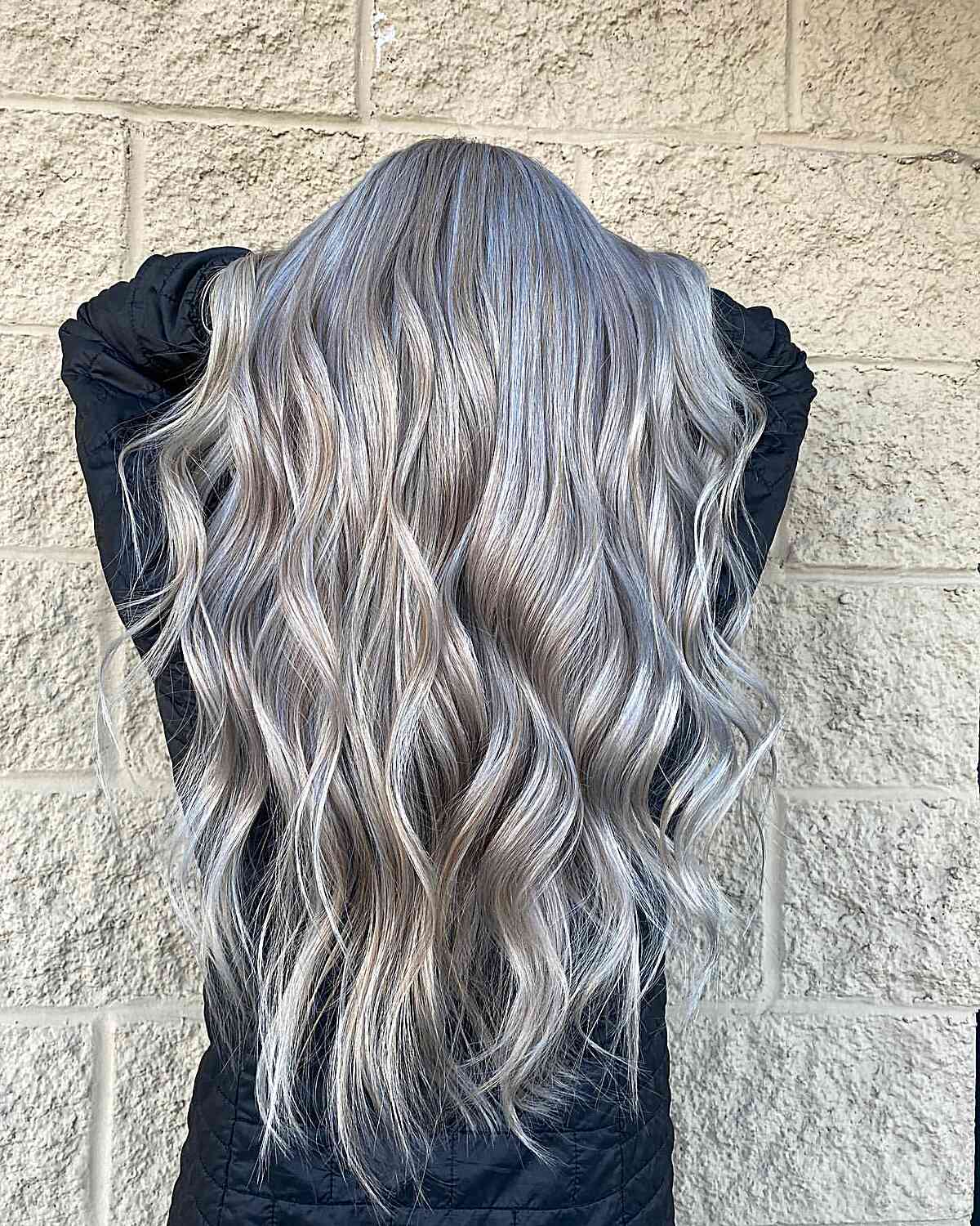 Dimensional Dark Platinum and Silver Highlights with Long Loose Waves and Choppy Layers