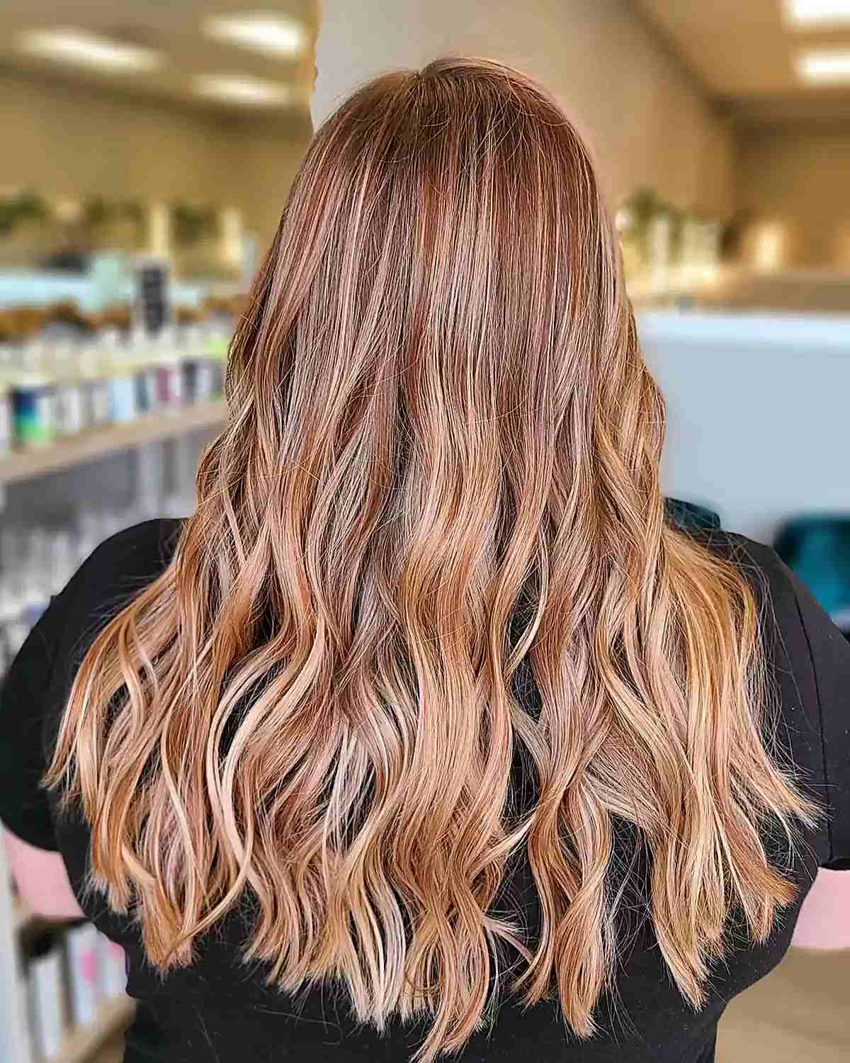 Dimensional Light Strawberry Blonde Copper for Mid Back-Length Hair