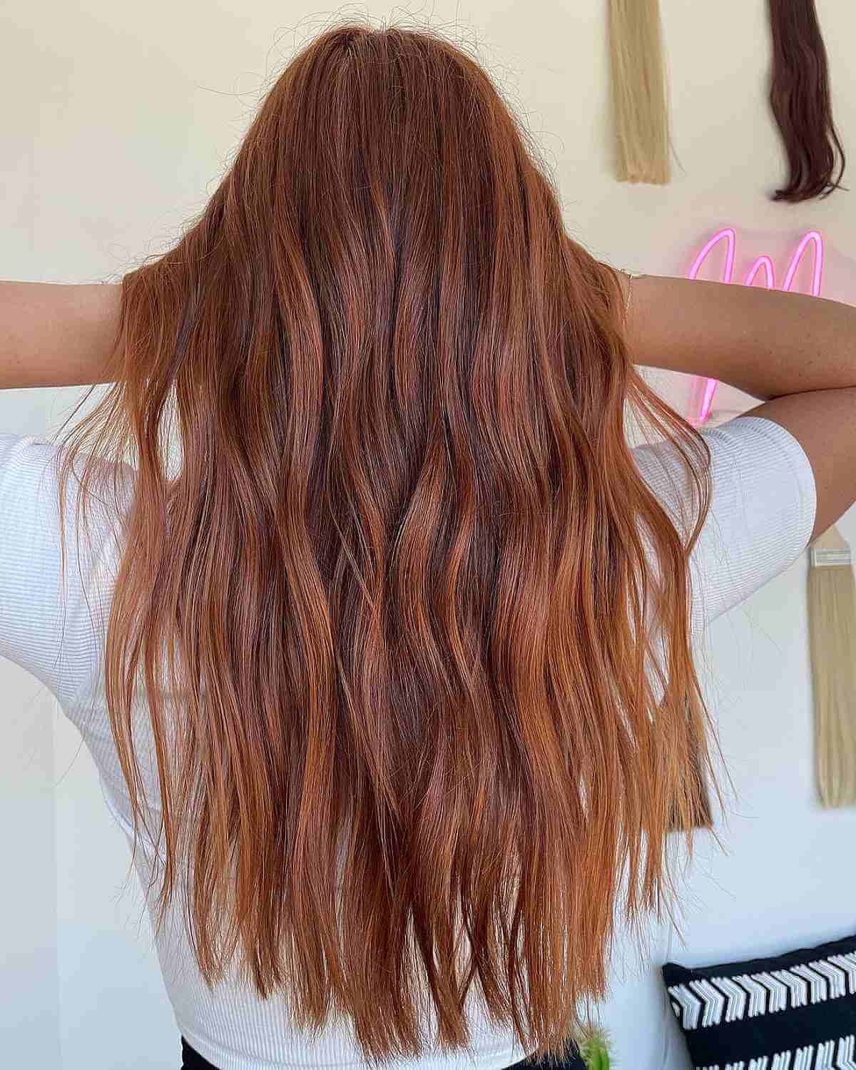 Dimensional Red-Brown Wavy Long Hair