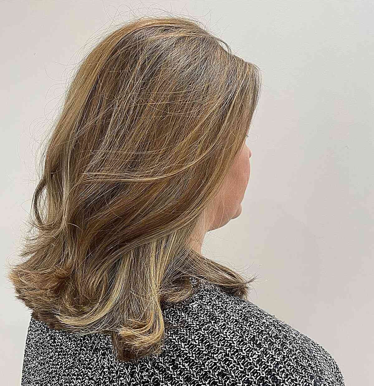 Dimensional Dirty Warm Caramel Blonde Balayage for Mid-Length Straight Hair