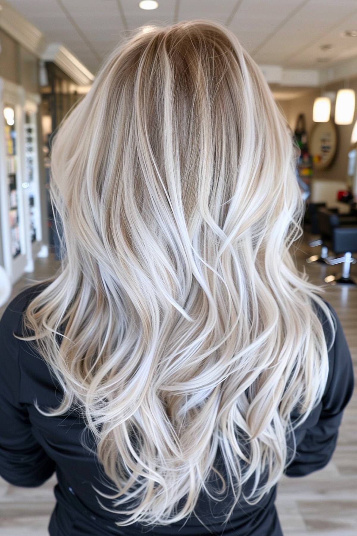 Dimensional winter blonde hair for wavy styles