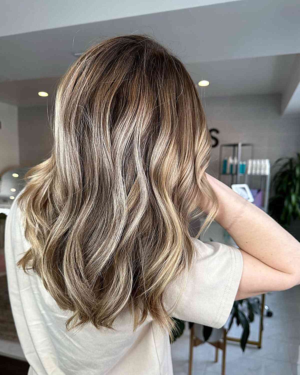 Dirty Blonde Balayage Highlights and Lowlights with Root Melt for Medium Haircut
