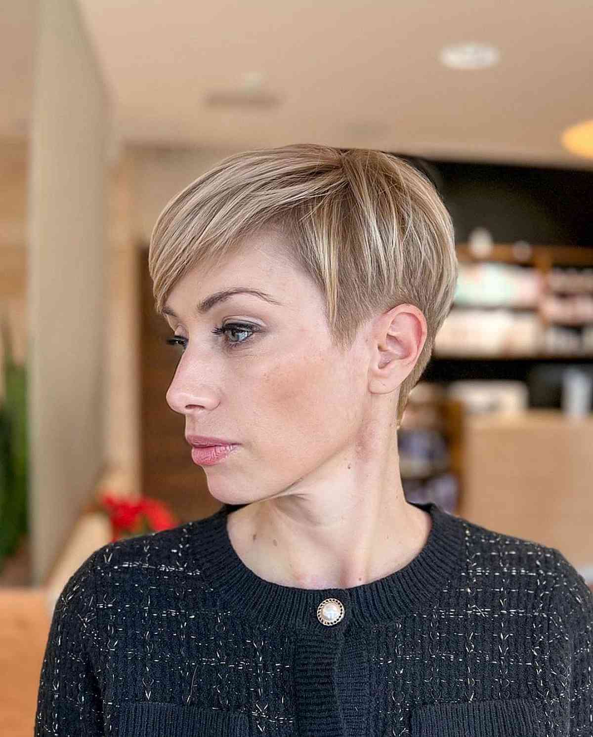 Dirty Blonde Pixie with an Undercut for Fine Straight Hair
