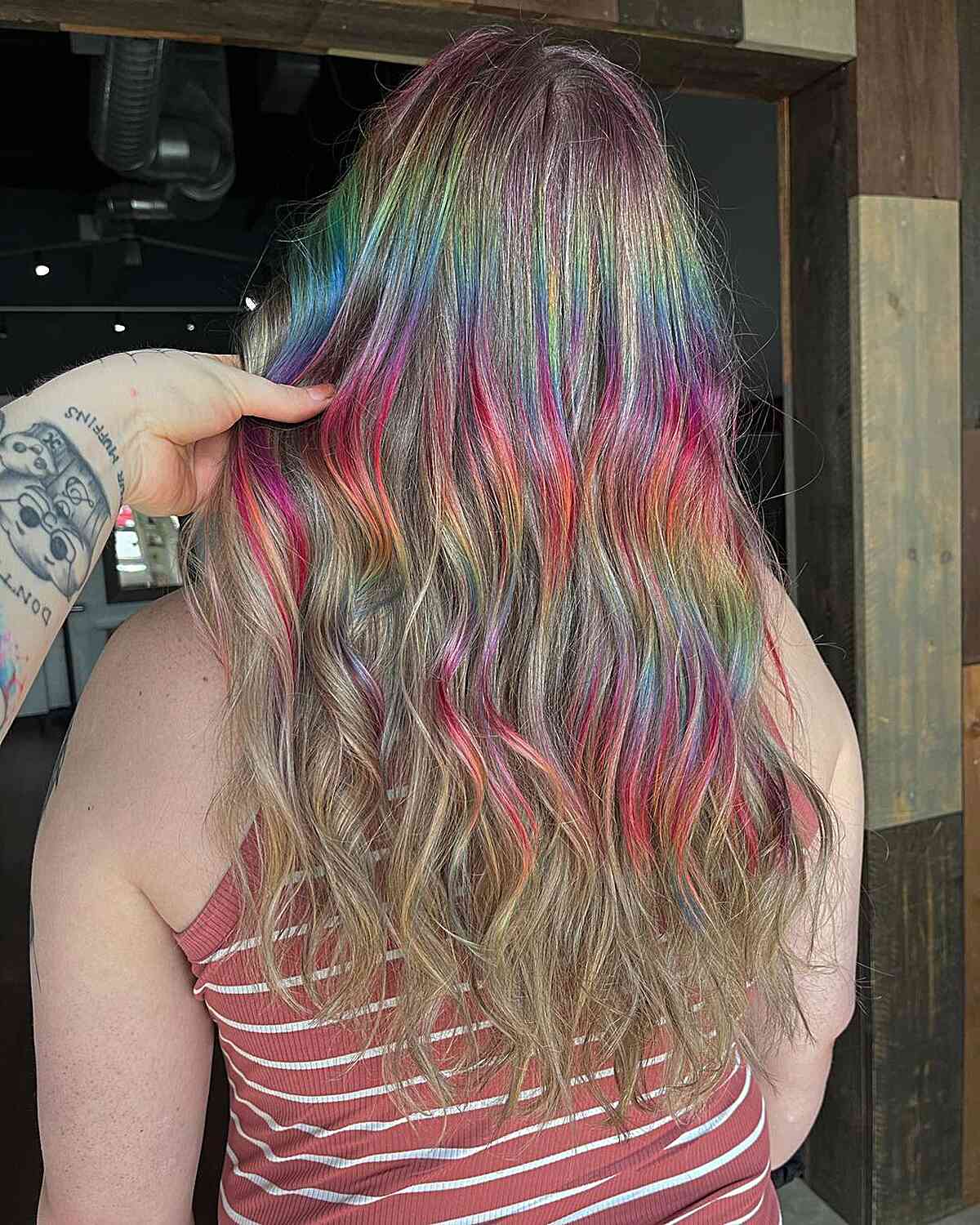 Long Dirty Blonde with Holographic Highlights