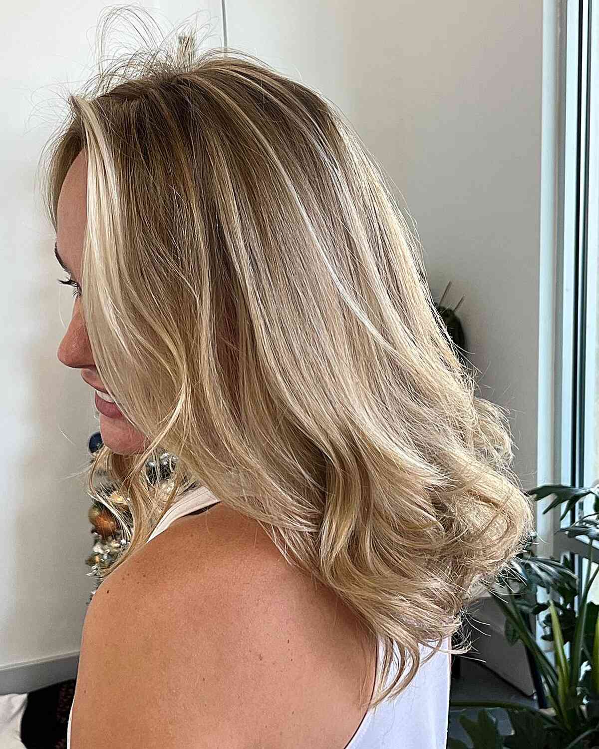 Dirty Bright Blonde Balayage with Money Piece for Thick Medium Hair