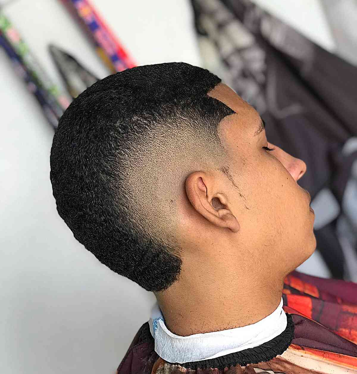 Disconnected Burst Fade Buzz Cut Haircut on Young Guys