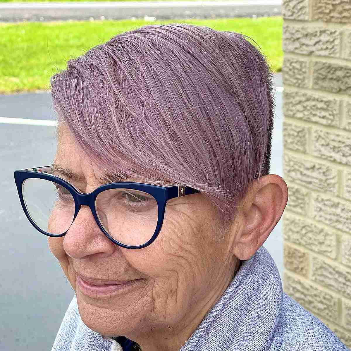 Disconnected Purple Pixie with Side Bangs for Older Ladies