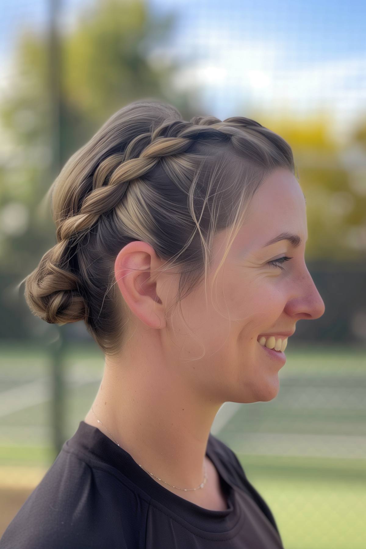 Double braided easy updo for active days and sports