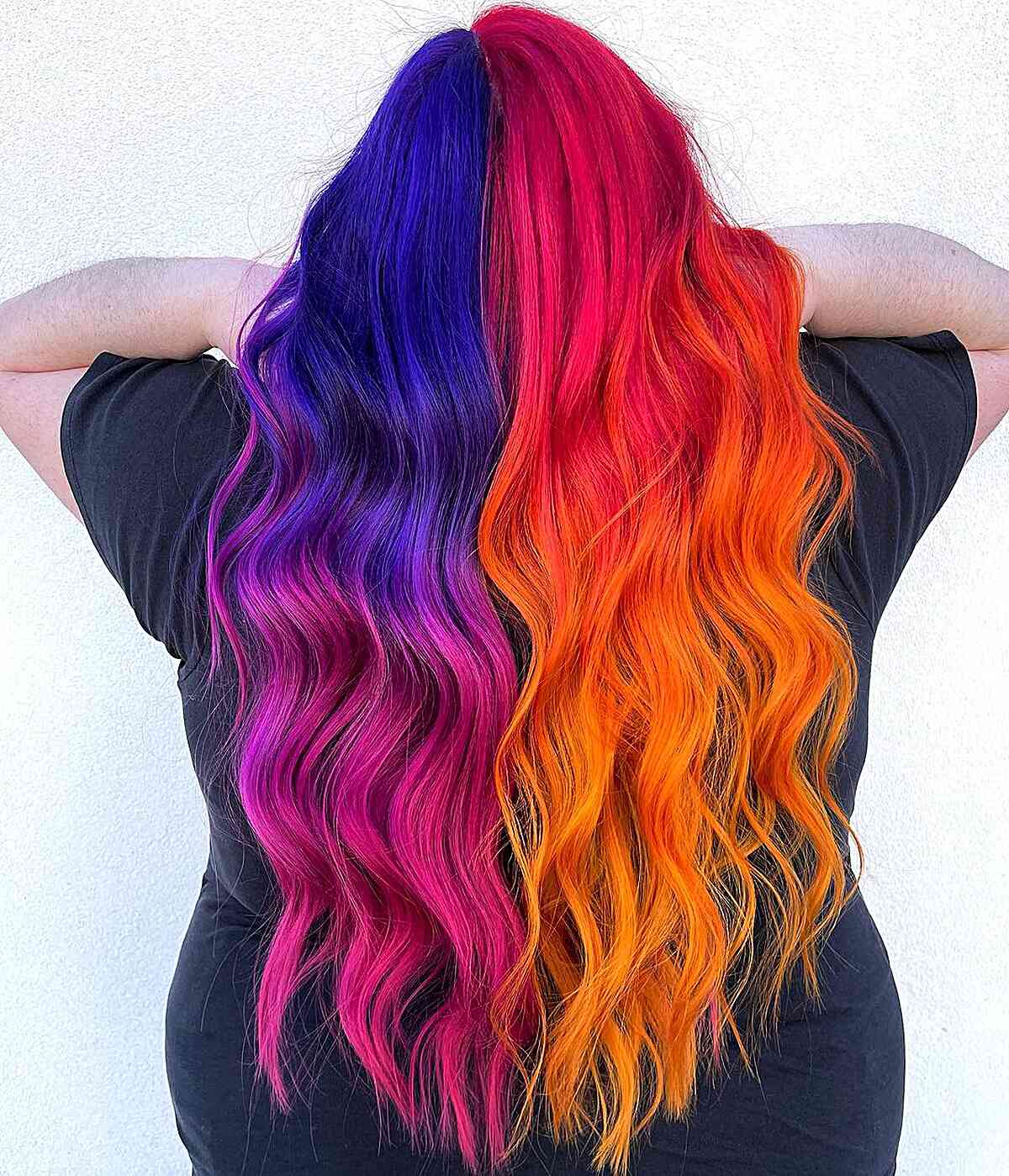 Double Sunset Split Dye with Blue, Red, Purple and Orange Tones