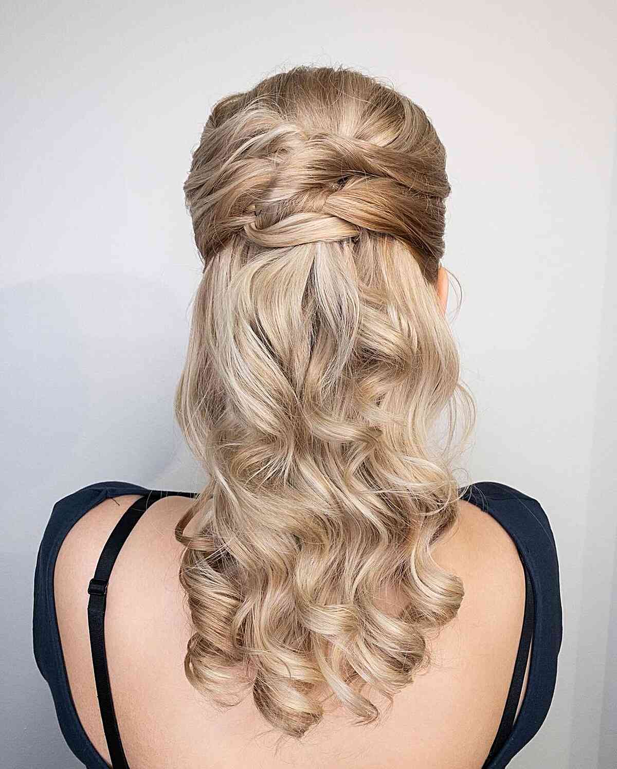 Double Twist Half-Down Prom Style with Curled Ends for Medium Hair