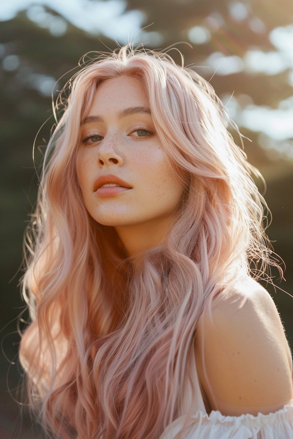 Long wavy rose gold hairstyle