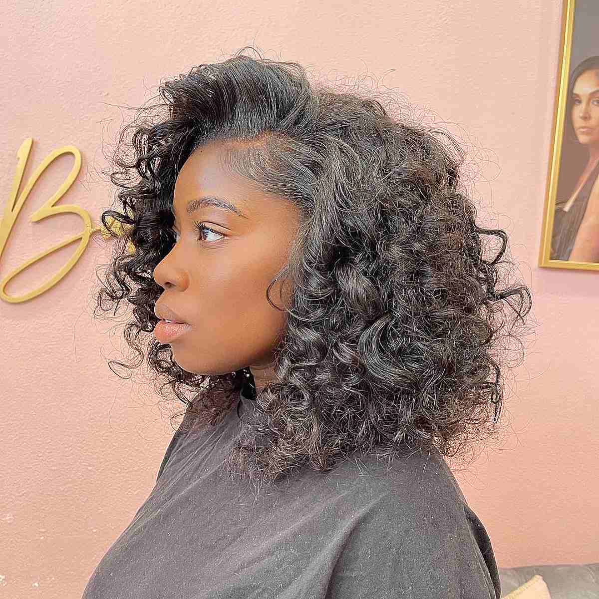 Drop Curl Hairstyle Weave with Side Part