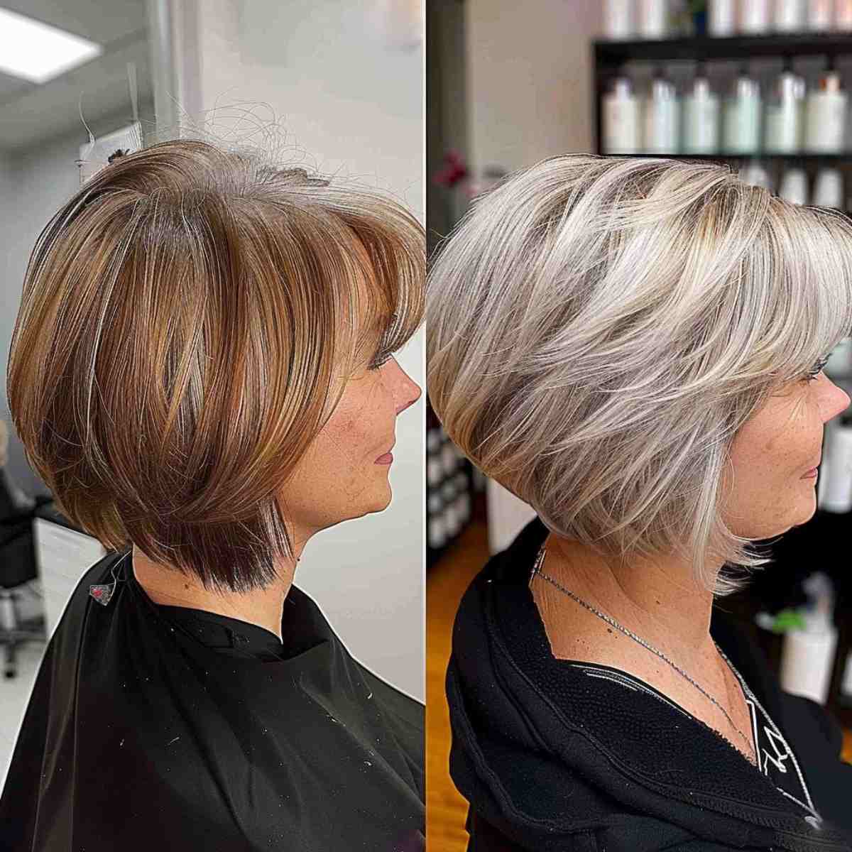 Volumizing Silver-Blonde Layered Bob for Oval Faces with Cool Undertones and Fine Hair