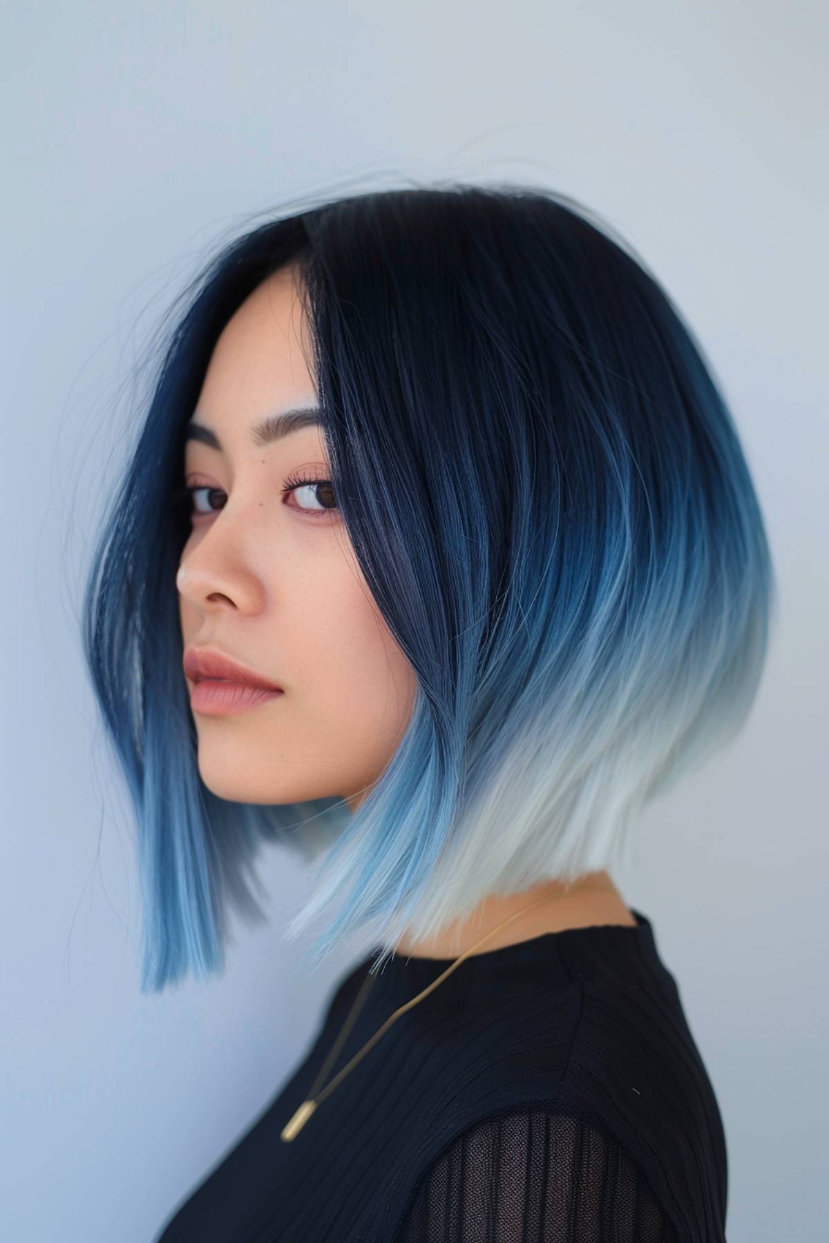 Dusklight eclipse bob with navy-to-icy blue gradient and inward-curving layers