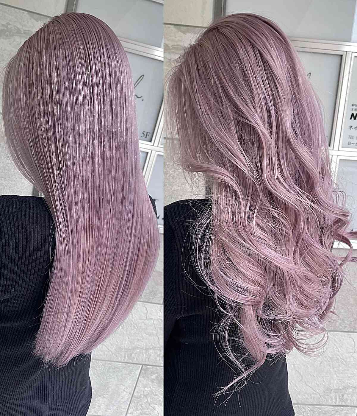 Long Dusted and Muted Pink Hair