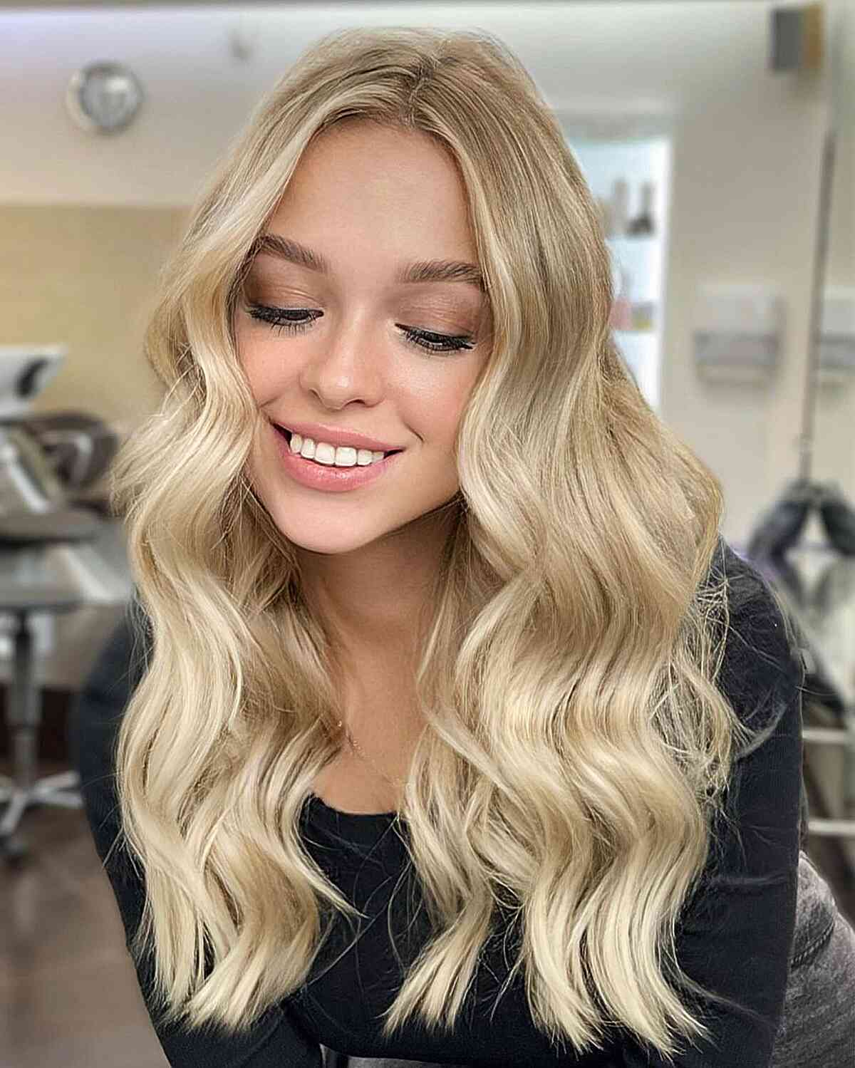 Long-Length Dusted Bright Blonde Hair with Brush Out Waves